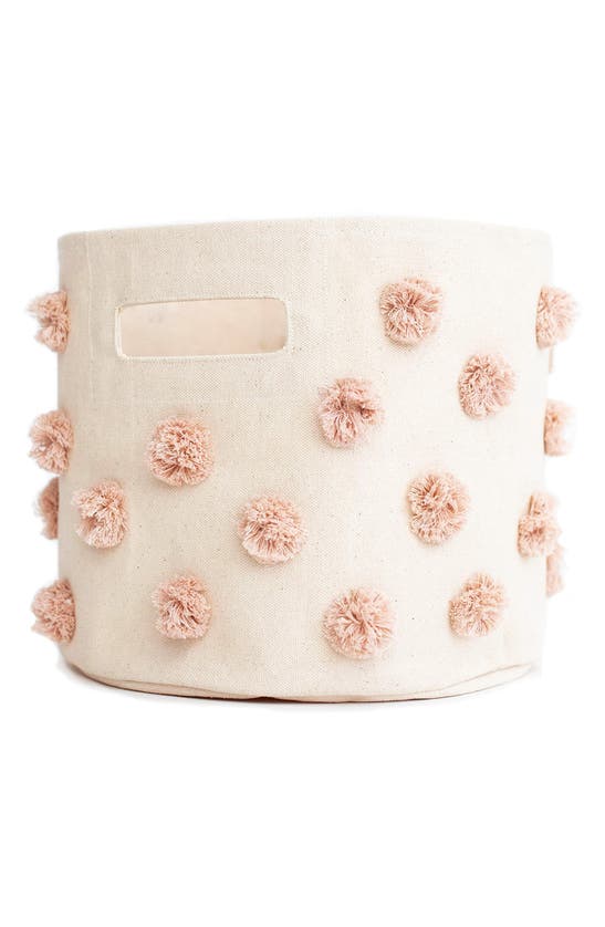 Pehr Mini Pompom Canvas Bin In Peony Pink