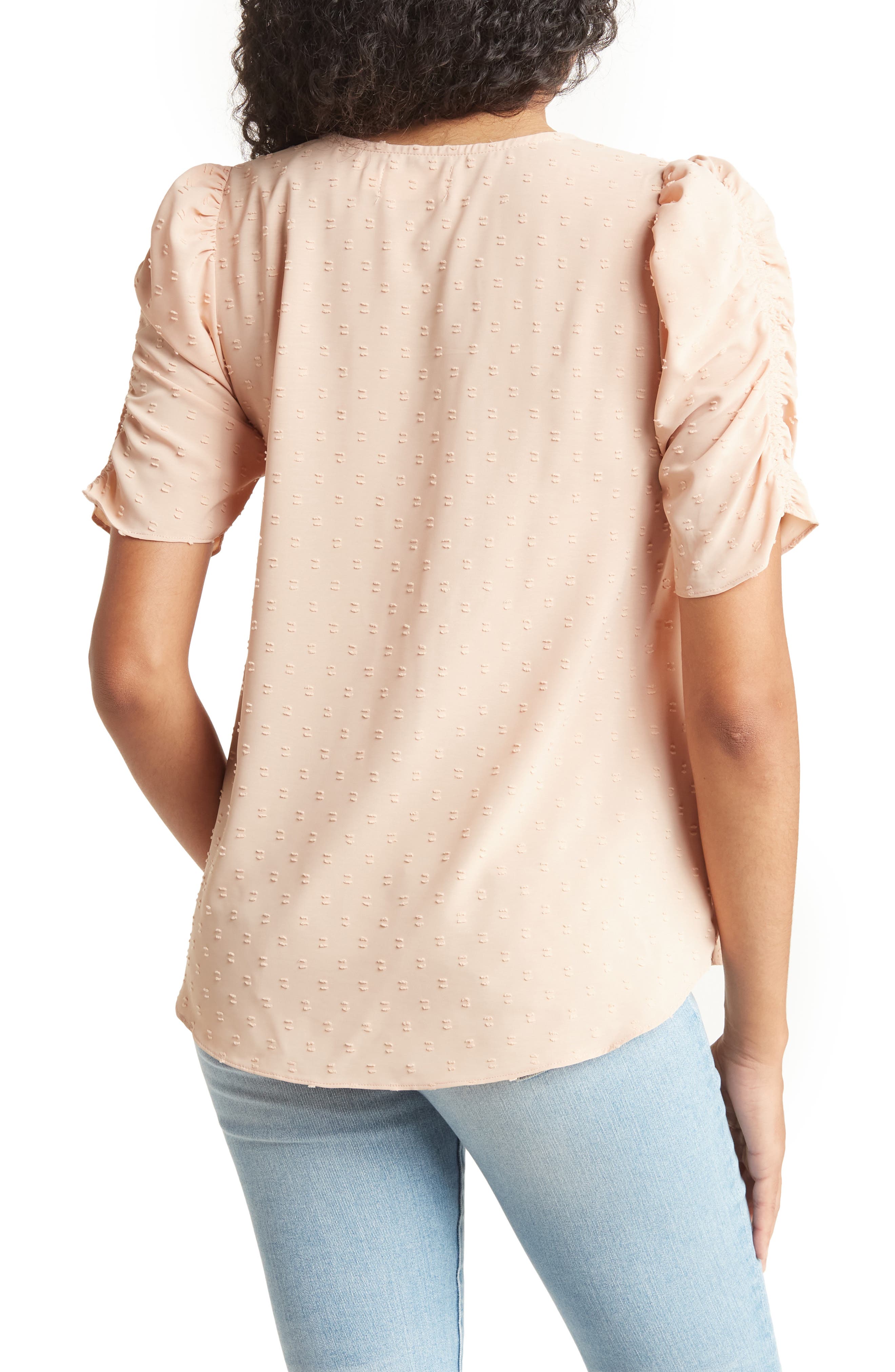 Everleigh Ruched Sleeve Swiss Dot 