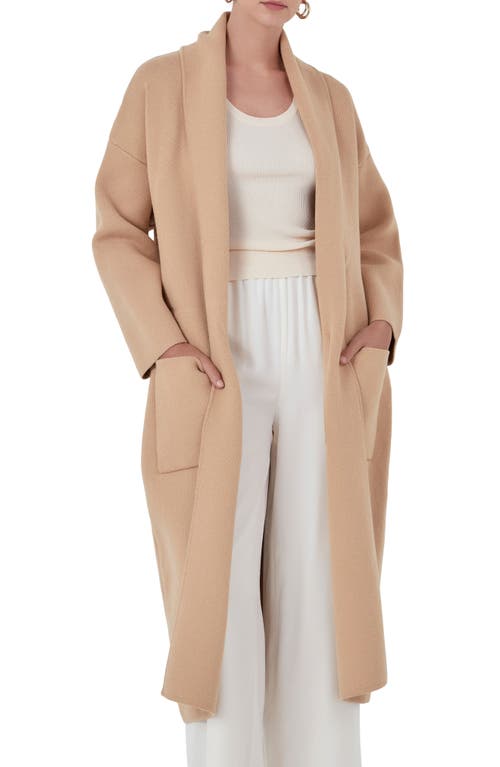 Endless Rose Longline Tie Belt Cardigan Tan at Nordstrom,