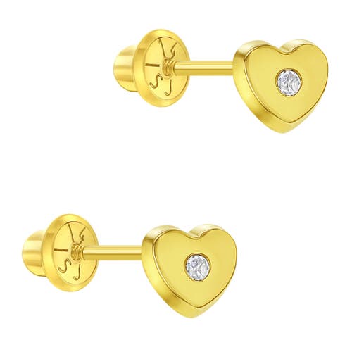 In Season Jewelry 14k Heart Cubic Zirconia Little Earrings In Gold