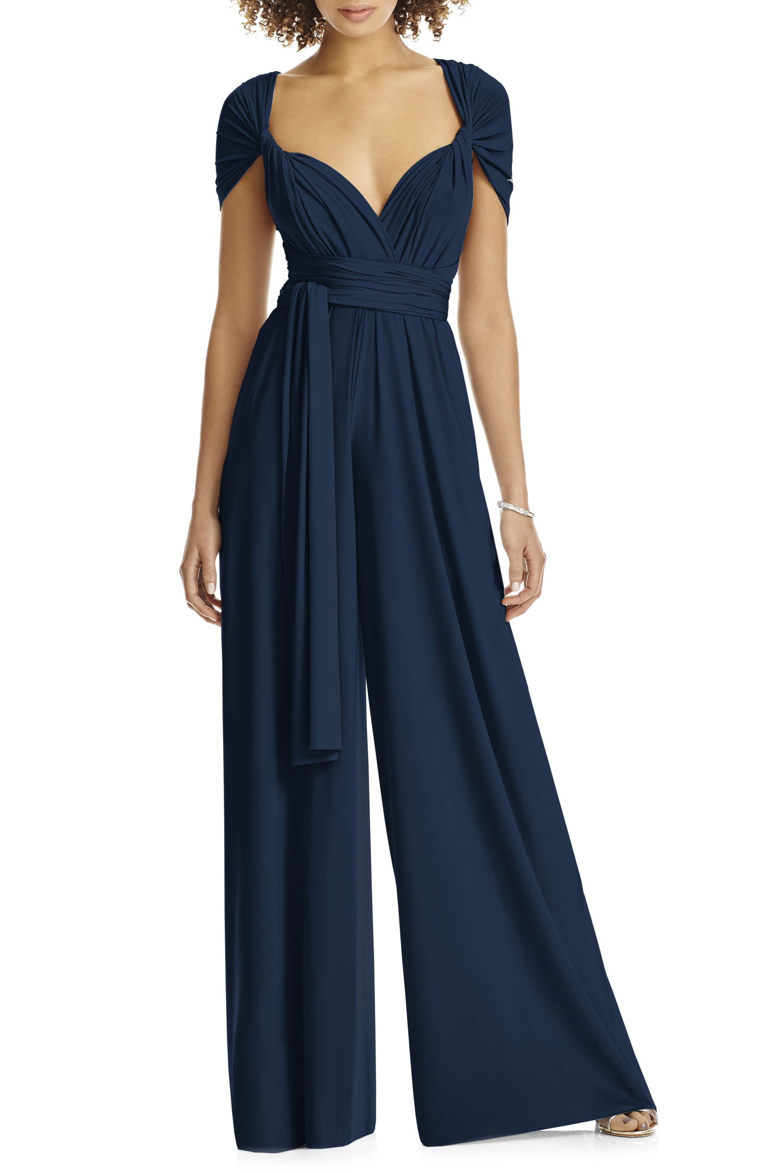 Dessy Collection Convertible Wide Leg Jersey Jumpsuit (Regular & Plus
