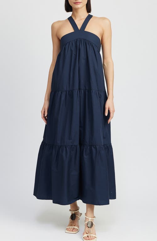 Shop En Saison Irene Tiered Cotton Midi Dress In Navy