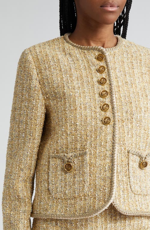 Shop Etro Pegaso Button Tweed Jacket In Yellow