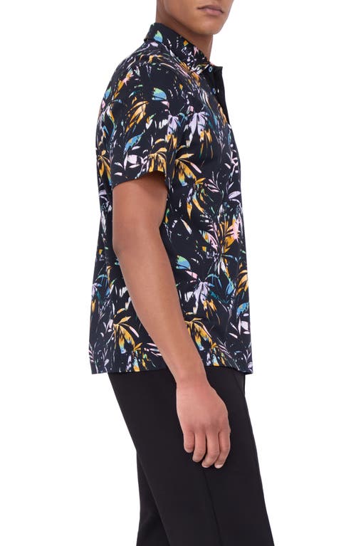Bugatchi Hendrix Digital Leaf Print Pima Cotton Polo In Black