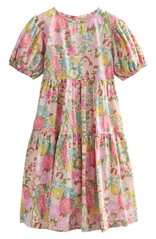 Mini Boden Kids' Puff Sleeve Cotton Dress In Pink Multi Painterly Floral