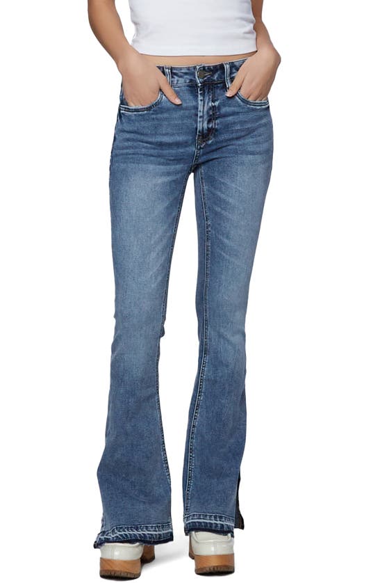 Hint Of Blu Slim Fit Flare Leg Jeans In Fine Blue Dark