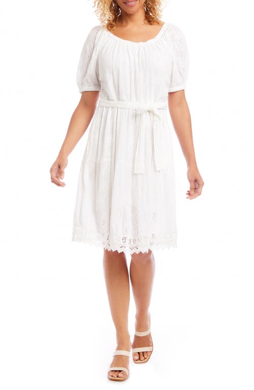 Karen Kane Embroidered Puff Sleeve Dress in Off White