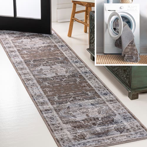 Jonathan Y Alanya Ornate Medallion Machine-washable Area Rug In Brown/light Gray