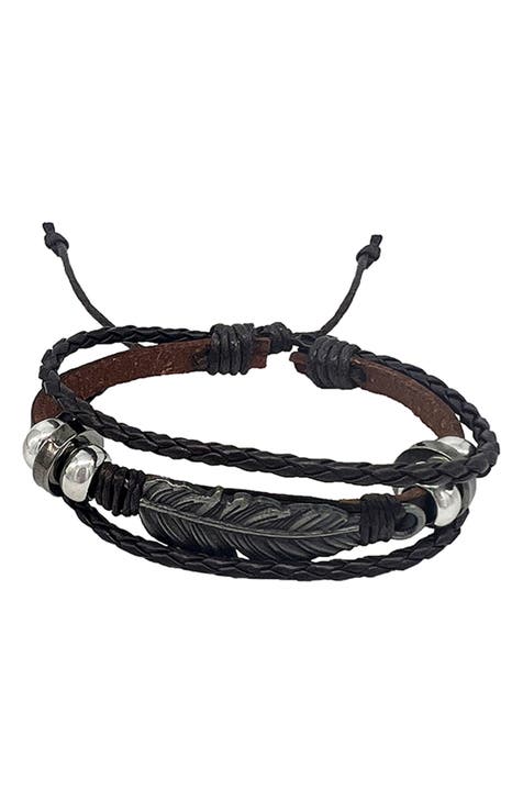 Men's Leather Multistrand Slider Bracelet