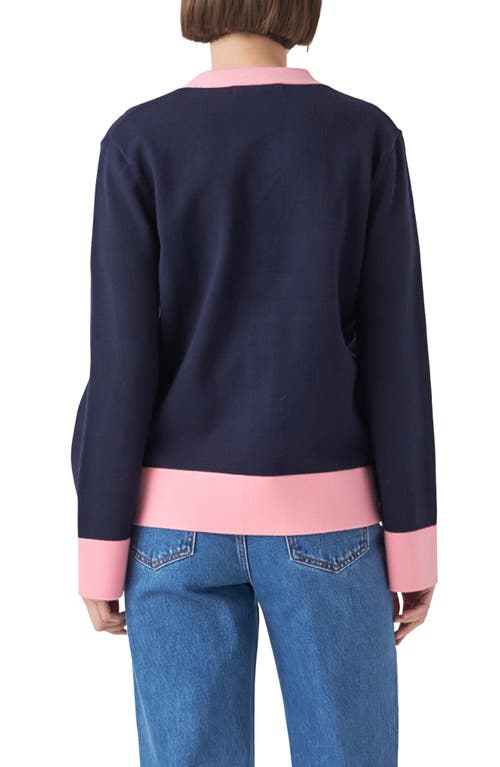 English Factory Contrast Cardigan In Blue/pink