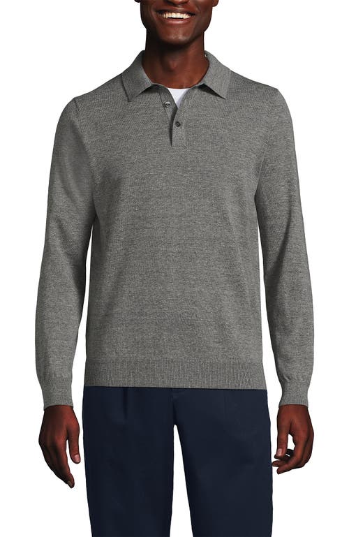 Shop Lands' End Long Sleeve Cotton Sweater Polo In Warm Graphite Heather