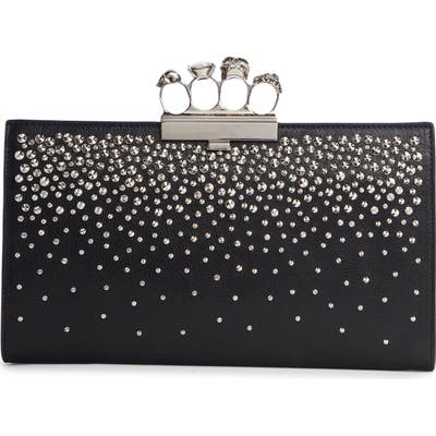 Alexander Mcqueen Four Ring Studded Knuckle Clasp Leather Clutch - Black