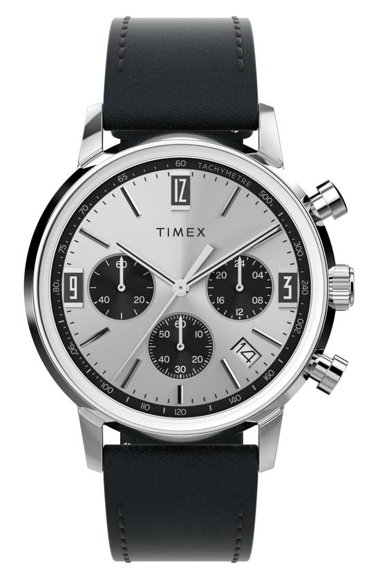 Shop Timex Marlin Chronograph Leather Strap Watch, 40mm In Black