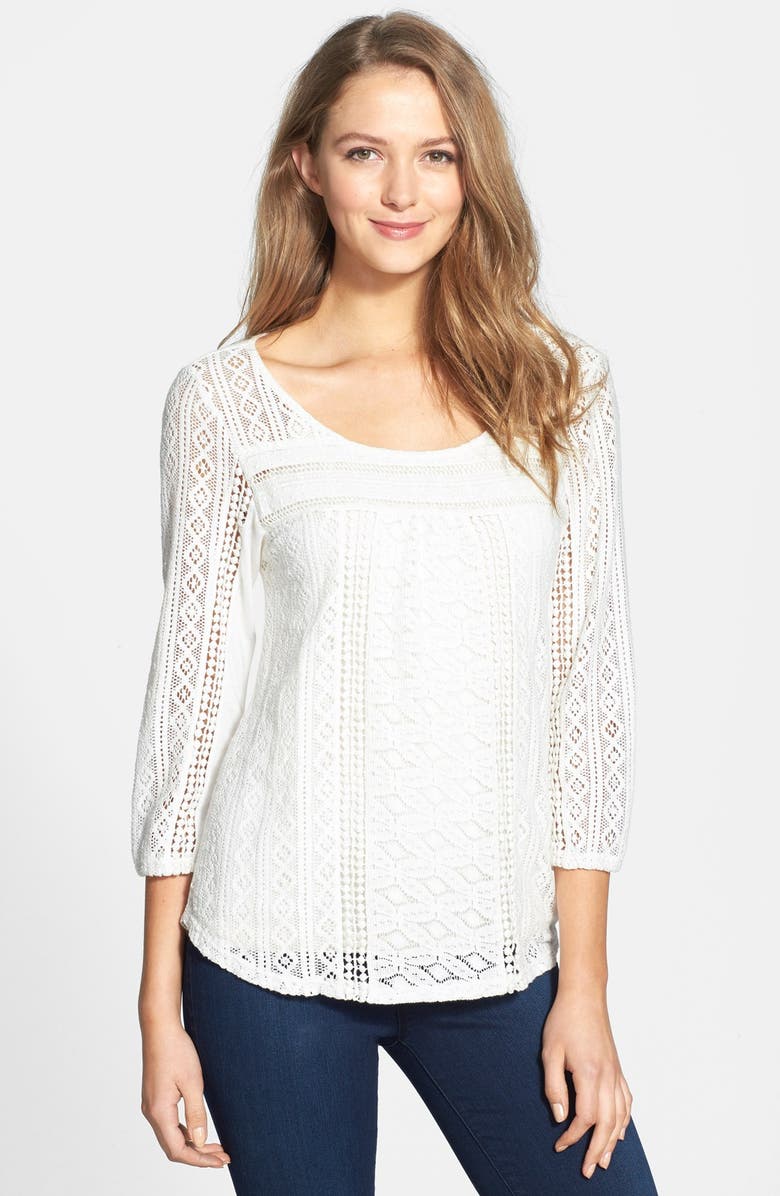 Lucky Brand 'Tanya' Lace Knit & Jersey Top | Nordstrom