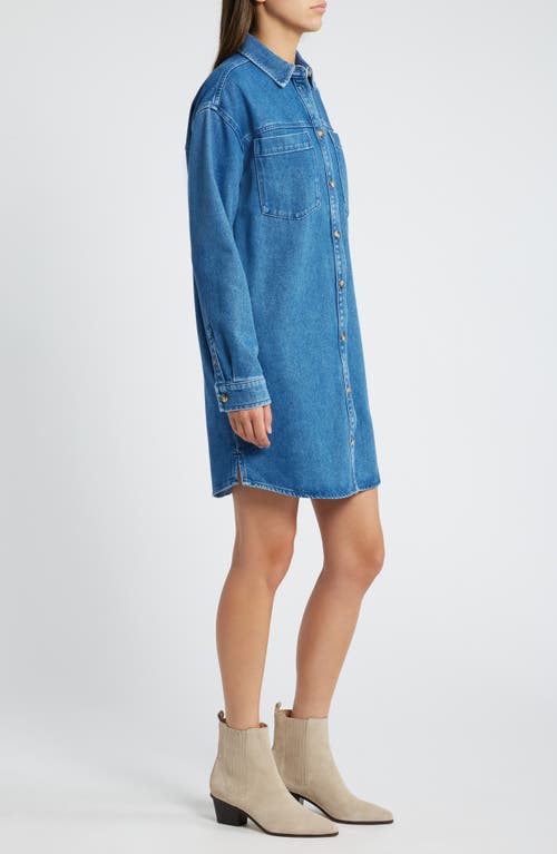 Shop Treasure & Bond Long Sleeve Denim Shirtdress In Medium Wash