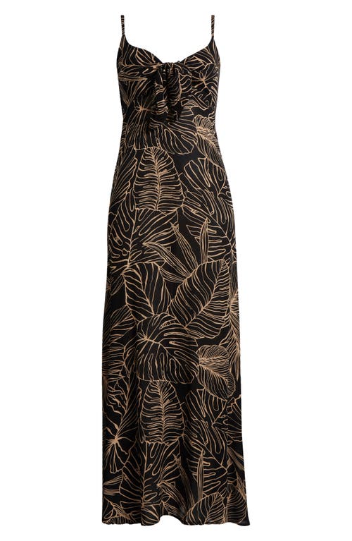 Elan Cutout Tie Front Maxi Cover-up Sundress In Black/natural Tropics