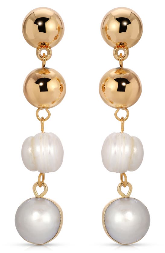 Shop Ettika Cultured Freshwater Pearl Linear Drop Earrings In Gold