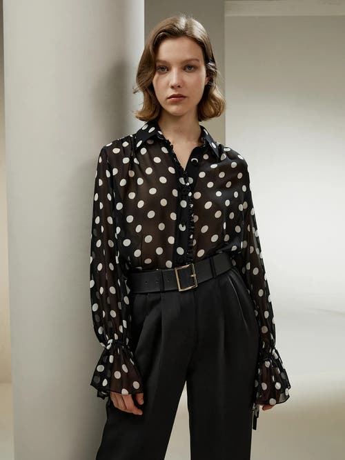 Lilysilk Polka Dots Georgette Blouse In White Dots In Black