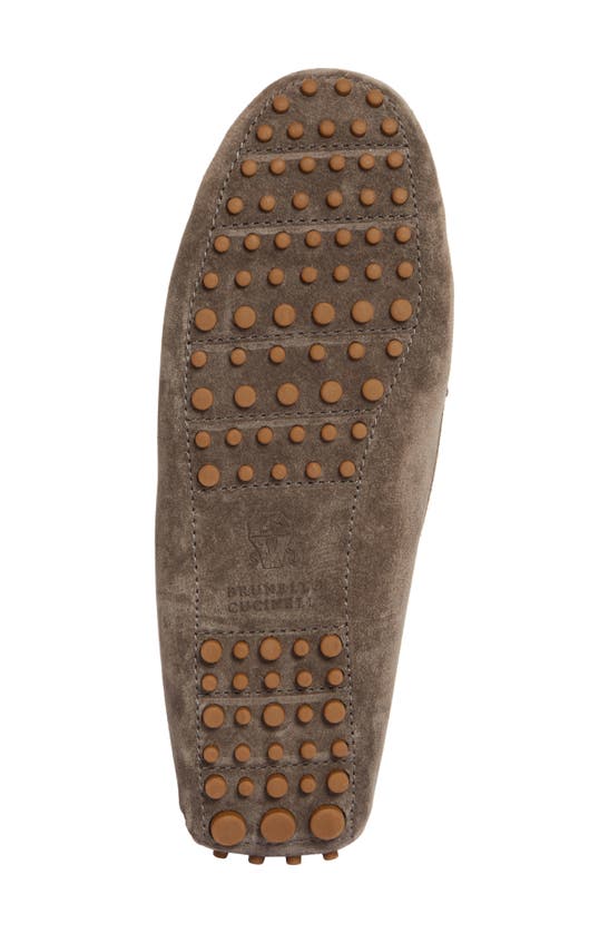 Brunello Cucinelli Suede Monili Driver Loafers In Dark Grey