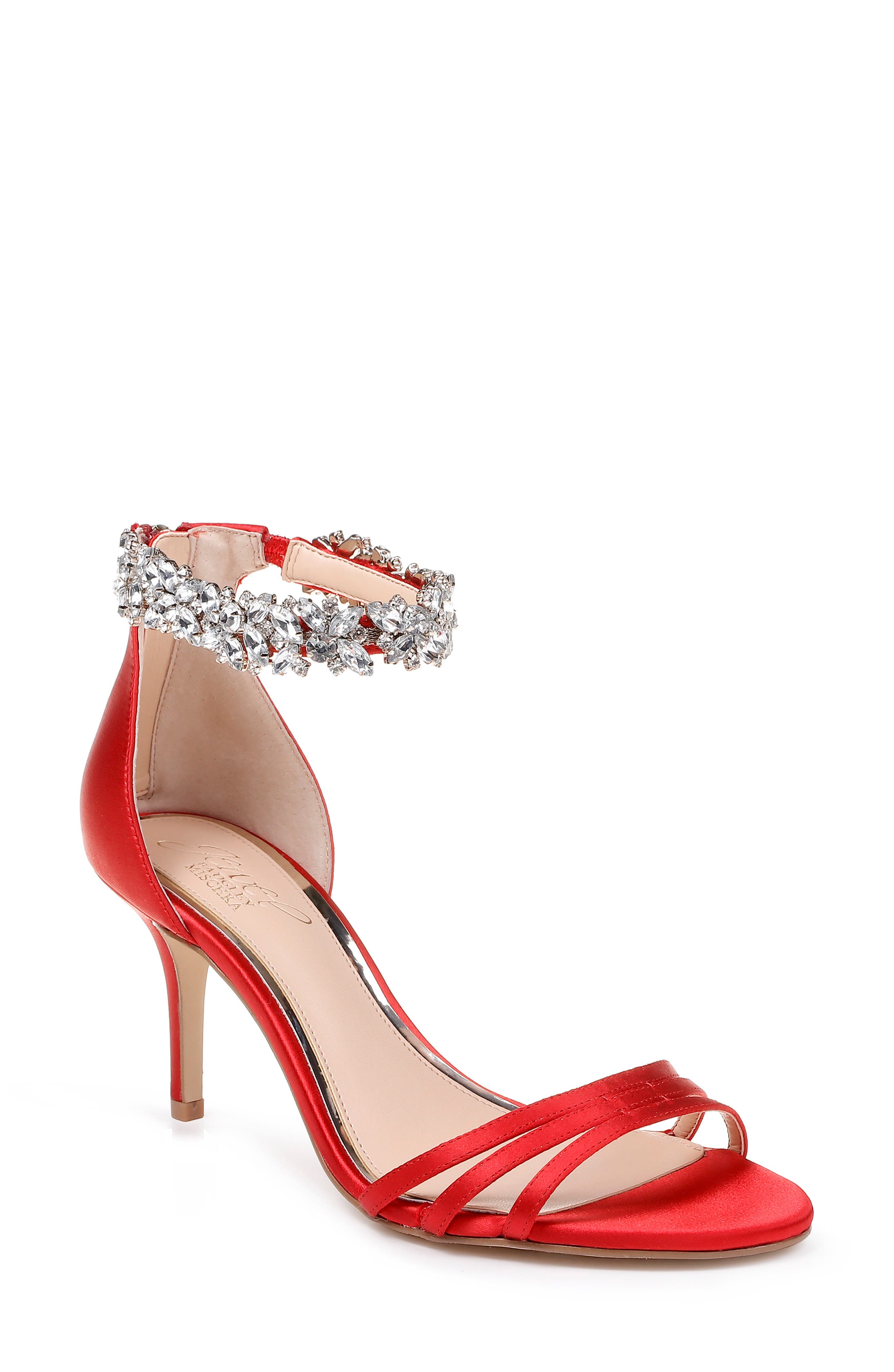 Jewel Badgley Mischka Zamora Ankle Strap Sandal, Red