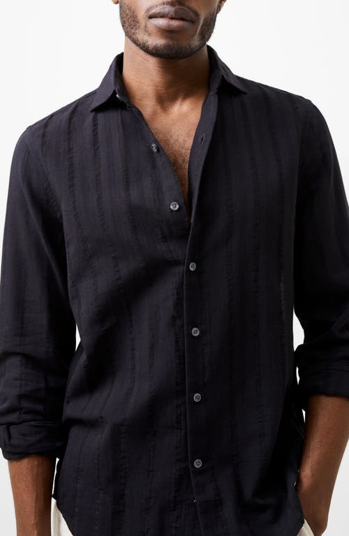 Shop French Connection Tonal Stripe Button-up Shirt In Black