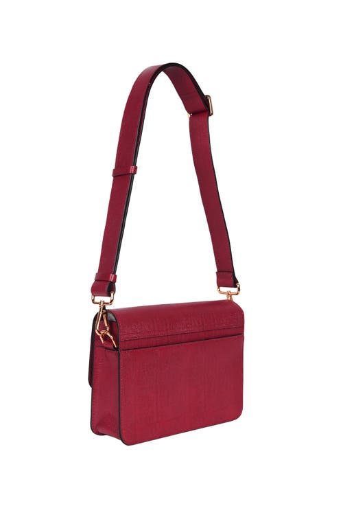 Hyer Goods Upcycled Leather Convertible Crossbody Satchel In Cherry Red Lizard