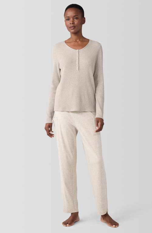 Shop Eileen Fisher Sleep Organic Cotton Thermal Knit Henley Sleep Top In Wheat