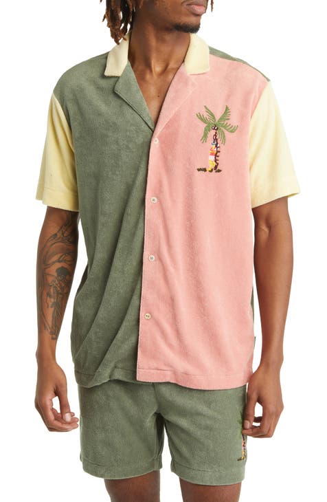 & Soda Colorblock Short Sleeve Organic Cotton Blend Terry Cloth Camp Shirt |