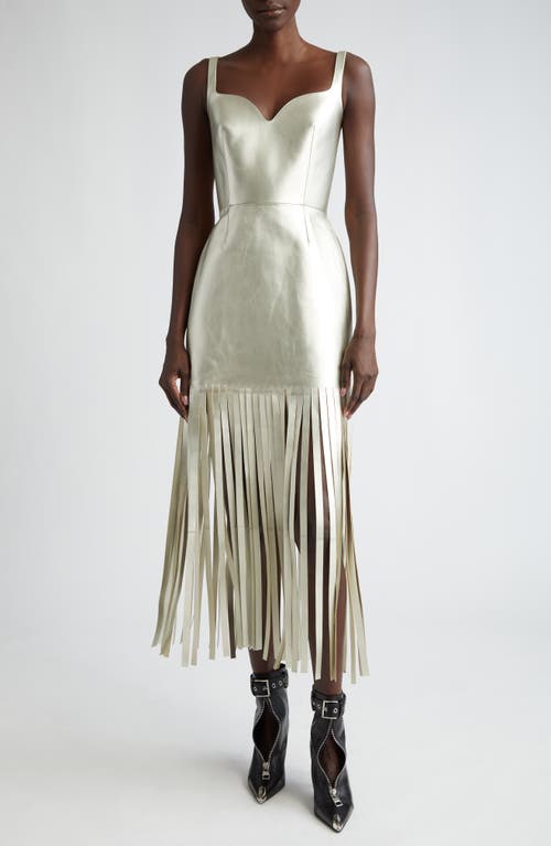 Alexander McQueen Fringe Metallic Lambskin Leather Dress Champagne at Nordstrom, Us