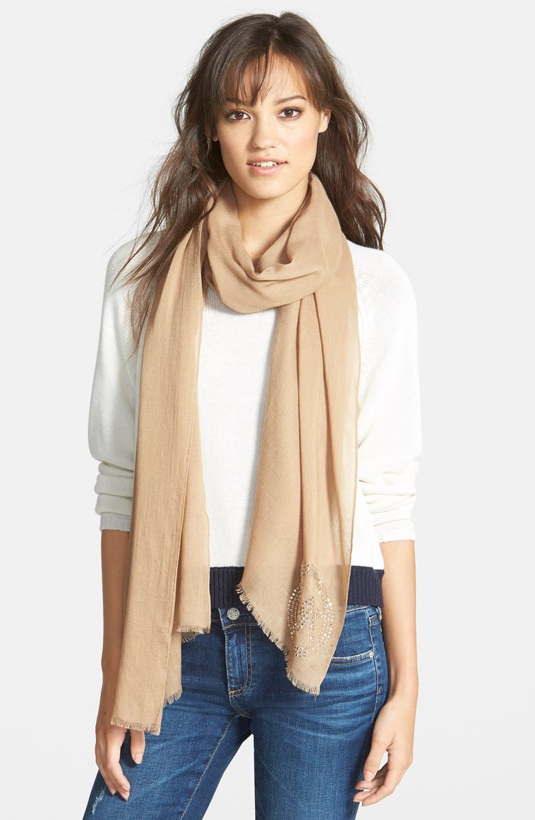MICHAEL MICHAEL KORS 'Pin Dot Logo' Scarf, Main, color, DARK CAMEL