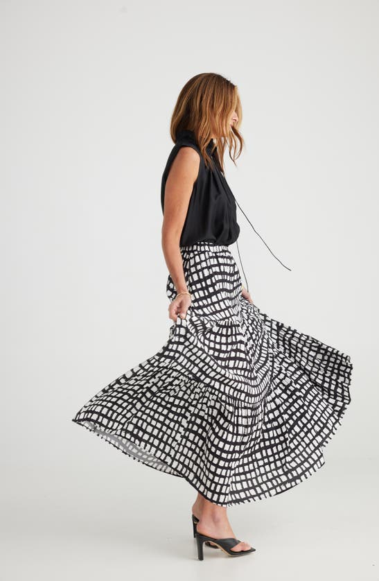 Shop Brave + True Elsie Windowpane Print Tiered Maxi Skirt In Baseline