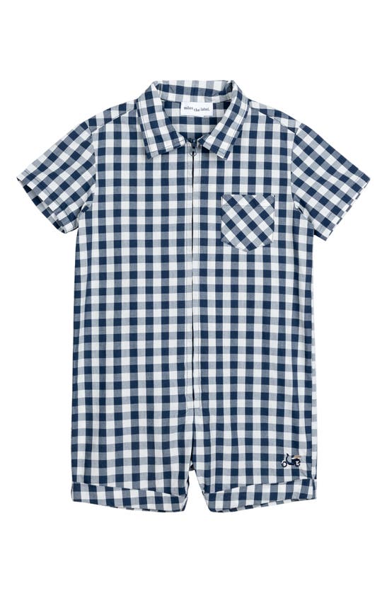 Miles The Label Babies' Gingham Organic Cotton Romper In Navy