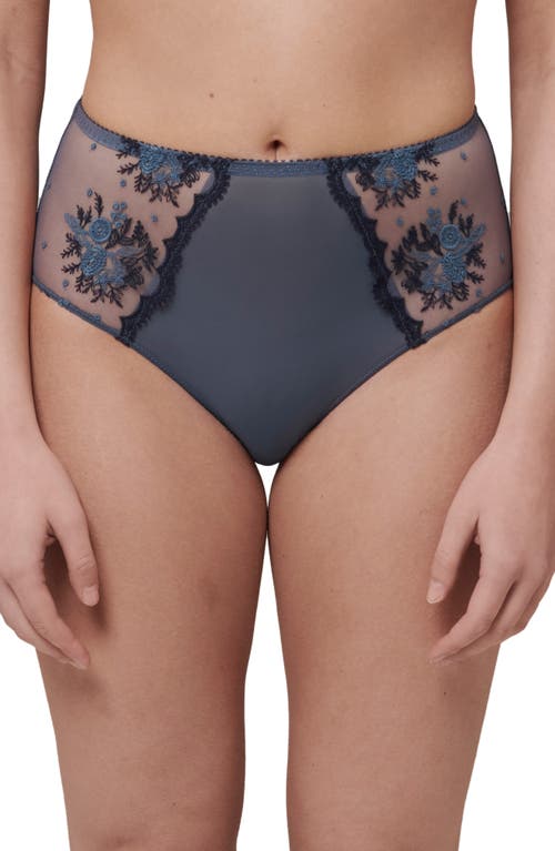 Shop Simone Perele Intrigue Floral Embroidered Briefs In Cinder Blue