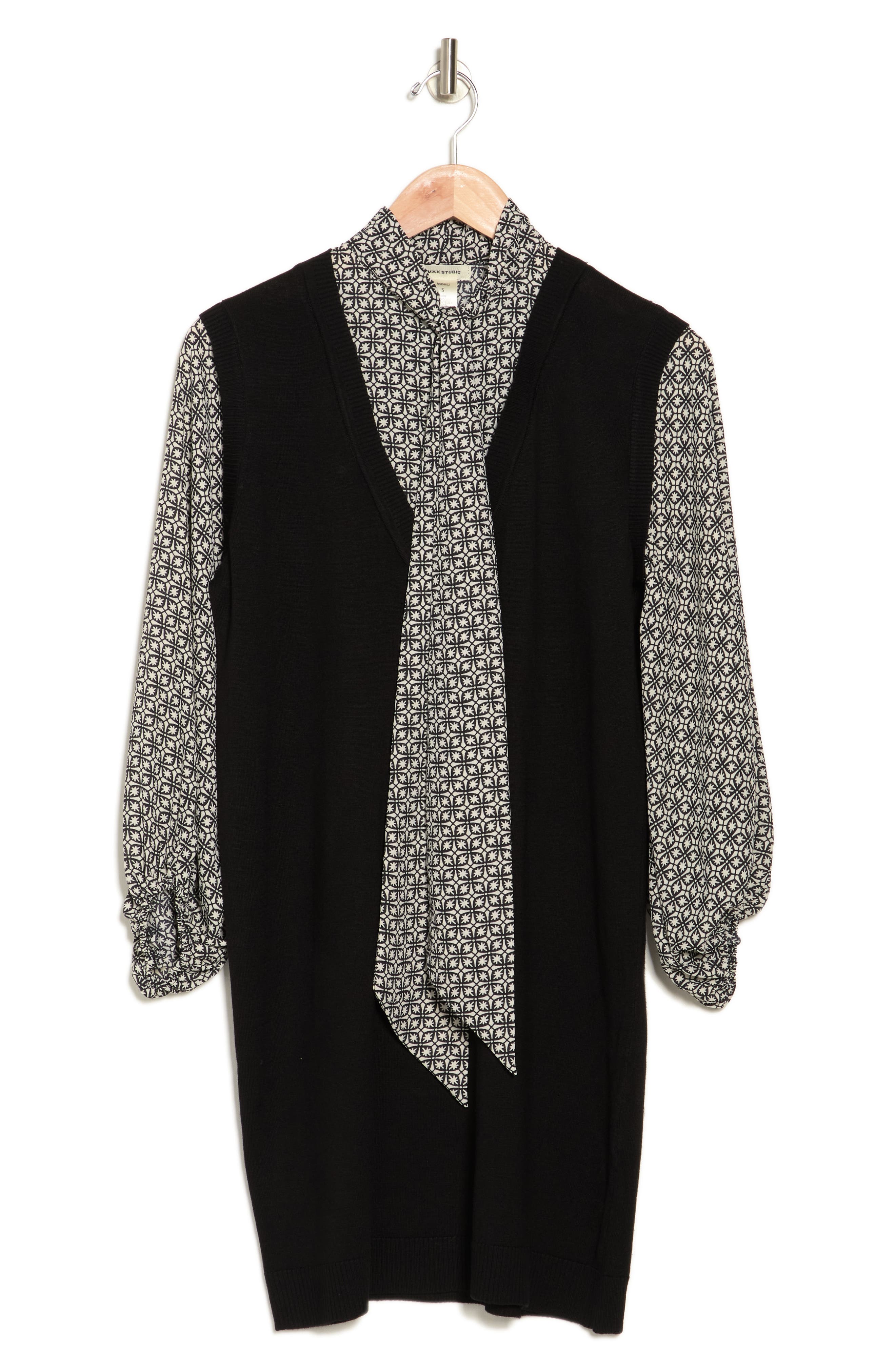 MAXSTUDIO Tie Neck Long Sleeve Twofer 