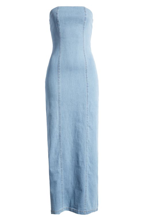 Shop Something New Theodora Denim Tube Maxi Dress In Light Blue Denim