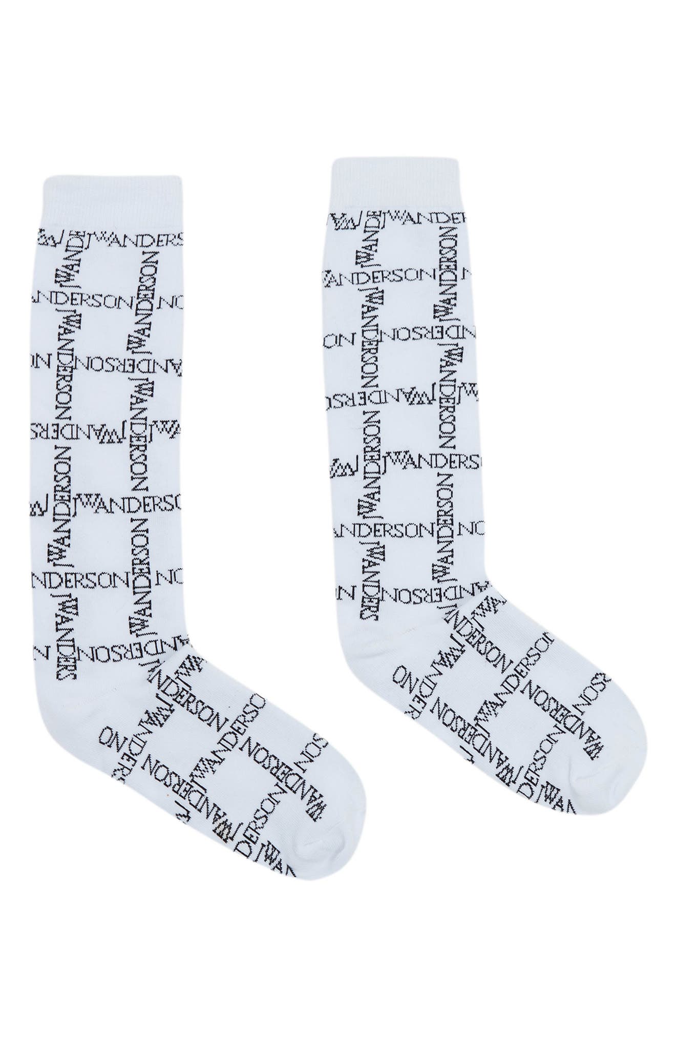 JW Anderson Logo Grid Long Socks in White/Black at Nordstrom, Size Small