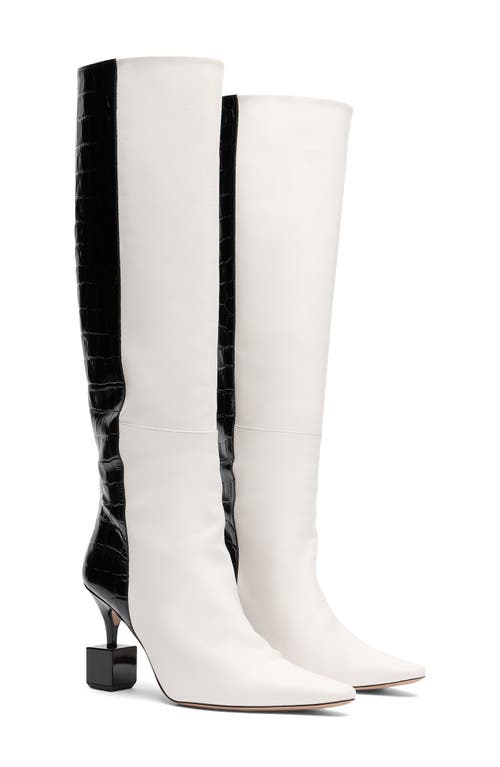 Shop Jacquemus Les Bottes Bisou Mismatched Knee High Boot In Black/white