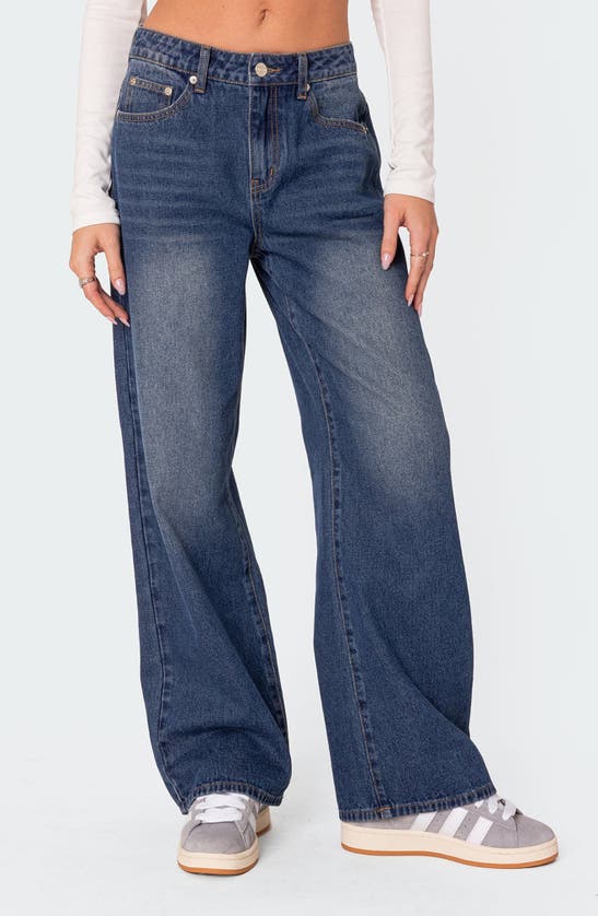 Shop Edikted Karie Relaxed Jeans In Dark-blue