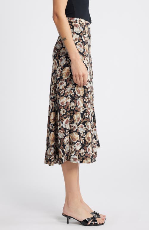 Shop Nation Ltd Belinda Print Button Midi Skirt In Night Floral