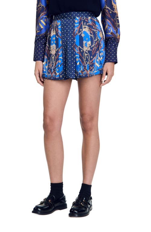 Shop Sandro Patterned Silk Skort In Navy/gold