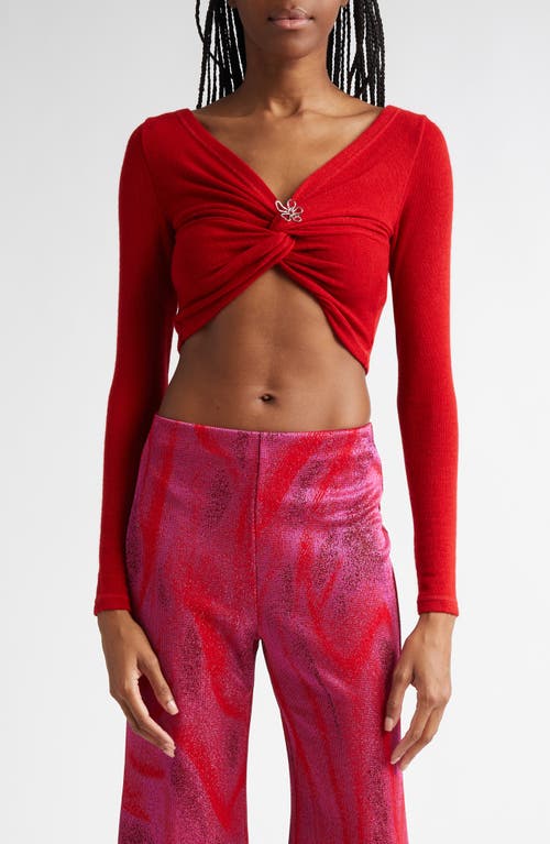 MACCAPANI The Angela Twist Detail Long Sleeve Crop Top in Red 