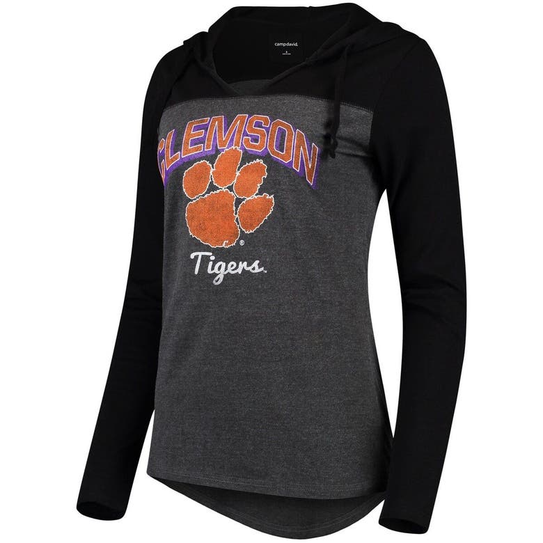 Camp David Charcoal Clemson Tigers Knockout Color Block Long Sleeve V-neck Hoodie T-shirt