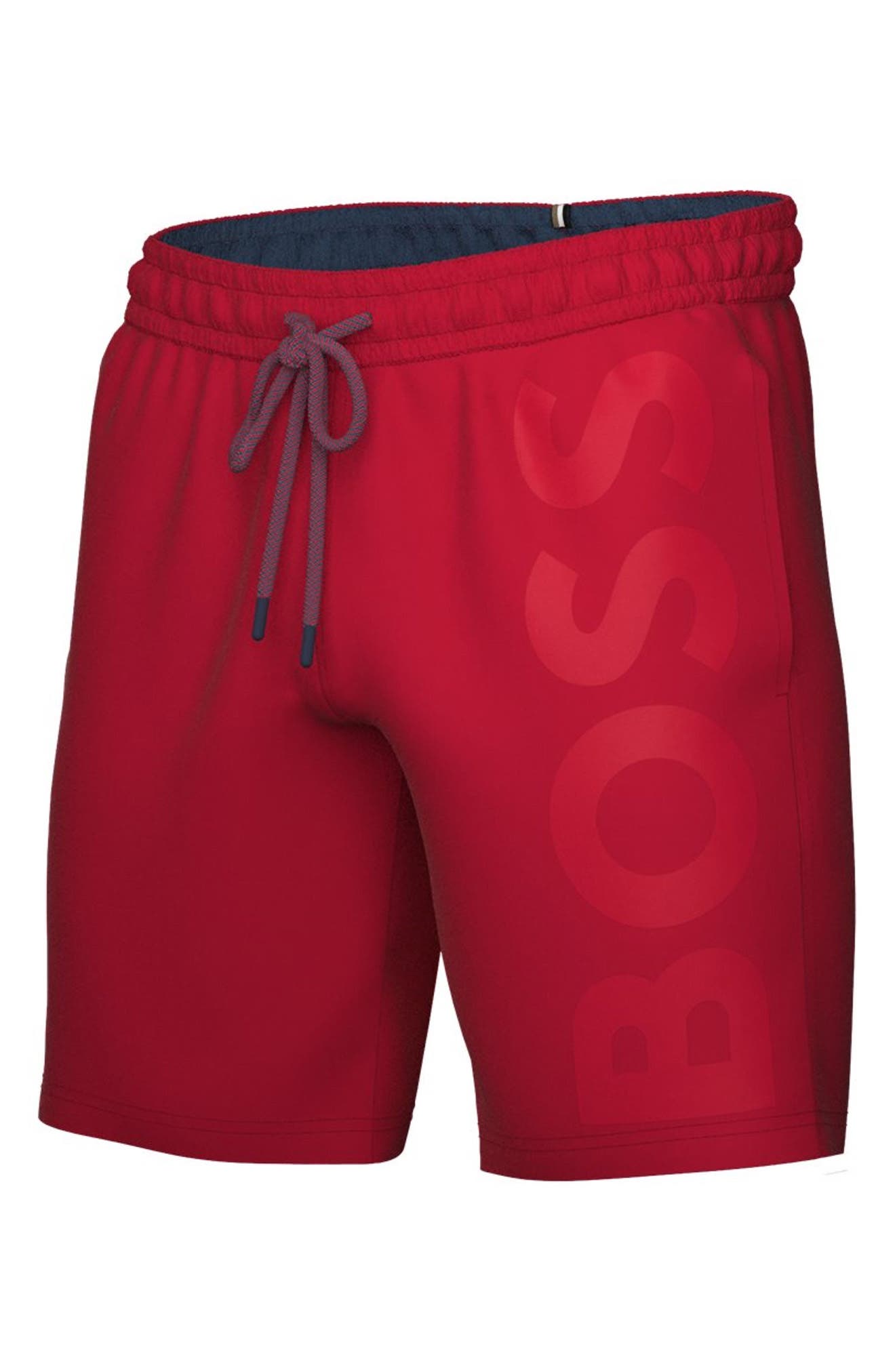 BOSS Orca Logo Swim Trunks in Bright Red