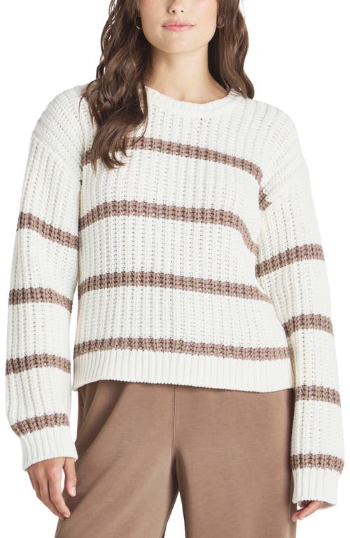 Splendid Cella Jane Stripe Cotton Blend Pullover Sweater In White/taupe