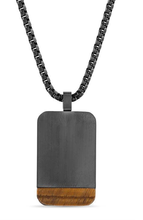 Men's Stainless Steel Tiger's Eye Dog Tag Necklace