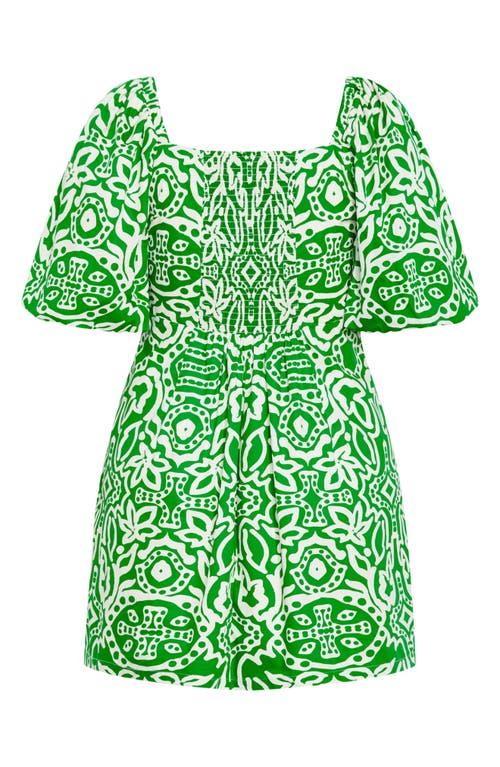 Shop City Chic Amari Puff Sleeve Cutout Cotton Dress In Green Amari