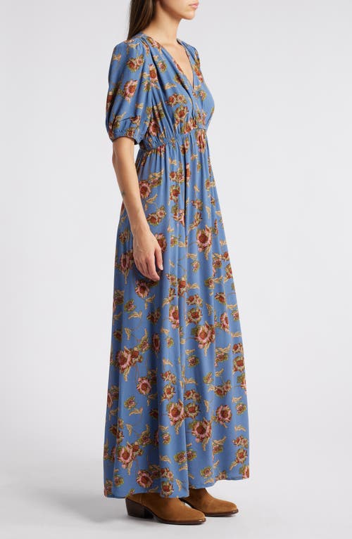 Shop Treasure & Bond Floral Surplice V-neck Maxi Dress In Blue- Pink Wander Floral