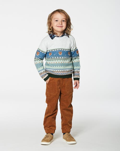 Shop Deux Par Deux Little Boy's Jacquard Sweater With Fox Beige, Blue And Green In Oatmeal