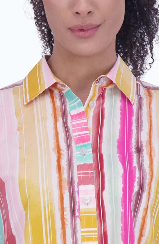 Foxcroft Watercolor Stripe Non-iron Cotton Button-up Shirt In Multi Stripe