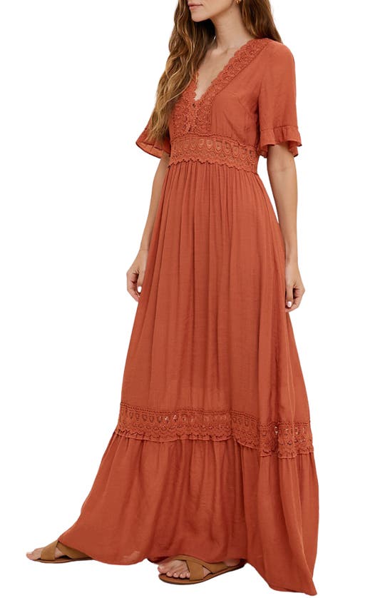 Wishlist Short Sleeve Crochet Dress In Brick